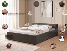 Letto matrimoniale imbottito grigio scuro con contenitore con rete inclusa 180x200 cm Cille – Ropez