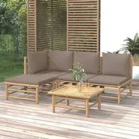 Set Salotto da Giardino 5pz con Cuscini Tortora Bamb 3155113