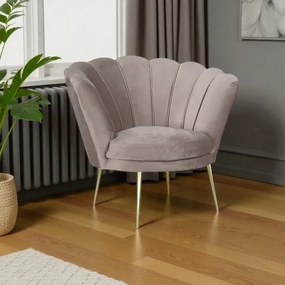 Poltrona in velluto Tortora - modello conchiglia e gambe metallo oro