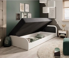 Letto singolo imbottito/in truciolato bianco/grigio scuro con contenitore e materasso inclusi 80x190 cm Parys – ELTAP