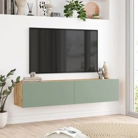 Mobile TV Sospeso 140x32x30 Effetto Legno Rovere E Verde Frame