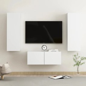 Set Mobili Porta Tv 3 Pz Bianco İn Legno Multistrato /
