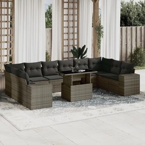 Set divani da giardino 11 pz con cuscini in polyrattan grigio