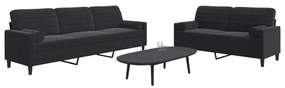 Set Di Divani 2 Pz Con Cuscini E Rinforzi Nero İn Velluto /