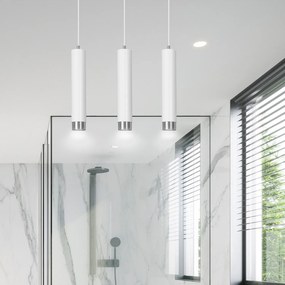 Lampadario 3 Luci Brunilde In Acciaio Bianco E Tubolari In Bianco E Cromo