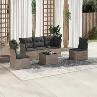 Set Divano da Giardino 6 pz con Cuscini Grigio in Polyrattan 3249199