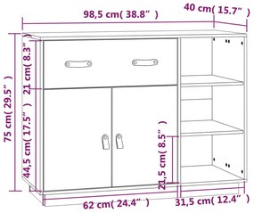 Credenza Bianca 98,5x40x75 cm in Legno Massello di Pino