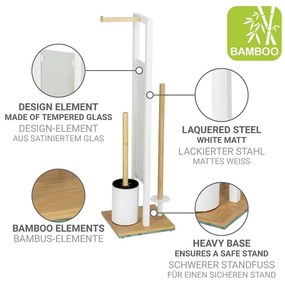 Porta carta igienica bianco/di colore naturale in acciaio con supporto con spazzola Rivalta – Wenko