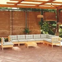 Set Divani da Giardino 9 pz con Cuscini Crema Massello di Pino 3096737