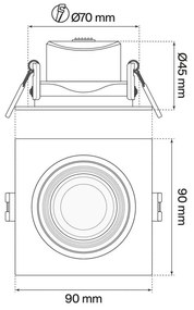 Faro Incasso Quadrato 7W CCT Ø70mm 38° Orient. Dimmerabile Colore Bianco Variabile CCT