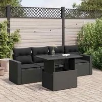 Set Divani da Giardino 5 pz con Cuscini in Polyrattan Nero 3326236