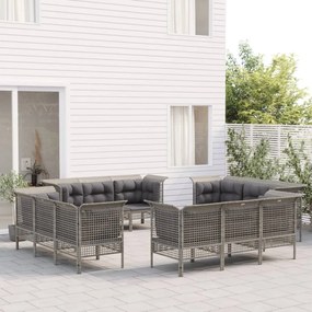 Set divani da giardino 12 pz con cuscini in polyrattan grigio