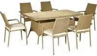 Set Tavolo e 6 Sedie da Giardino in in Rattan Sabbia e Beige