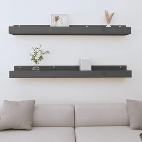Mensole Da Parete 2 Pz Grigio 110x12x9cm Legno Massello Di Pino /