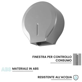 Distributore di carta igienica a rotoli fino a 300 mt in ABS grigio