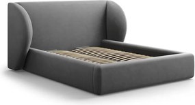 Letto matrimoniale imbottito grigio scuro con contenitore con griglia 160x200 cm Miley - Micadoni Home