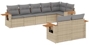 Set Divano da Giardino 8 pz con Cuscini Beige in Polyrattan