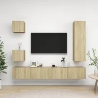 Set Porta TV 5 pz Rovere Sonoma in Truciolato 3079012