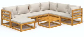 Set salotto giardino 8pz cuscini grigio chiaro legno massello