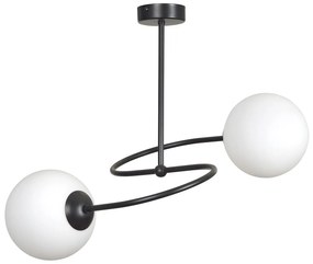 Plafoniera Moderna 2 Luci Nezha In Acciaio Nero E Sfere In Vetro Opale