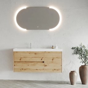 Mobile bagno sospeso con lavabo L 120 x H 51 x P 40 cm rovere oro in mdf, 1 anta 2 cassetti per vasca centrale Portofino