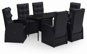 Set da pranzo da giardino 7 pz con cuscini nero