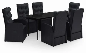 Set da pranzo da giardino 7 pz con cuscini nero