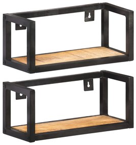 Mensole A Muro 2 Pz 40 Cm İn Legno Massello Di Mango Grezzo /