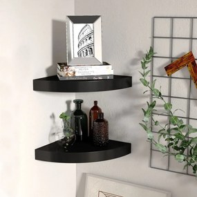 Scaffali Angolari A Parete 2 Pz Neri 25x25x3,8 Cm İn Mdf /