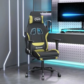 Sedia da gaming con poggiapiedi nero e verde chiaro in tessuto