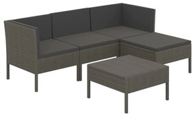 Set divani da giardino 5 pz con cuscini in polyrattan grigio