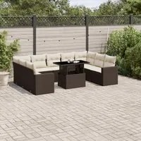 Set Divani da Giardino 10pz con Cuscini in Polyrattan Marrone 3267483