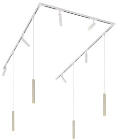 Sistema di illuminazione su binario moderno con 6 faretti e 4 luci a sospensione beige e bianche monofase - Slimline Uzzy Keno