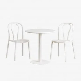 Set Composto Da Tavolo Tondo (ø70 Cm) E 2 Sedie Da Giardino Mizzi Gardenia Bianco - Sklum