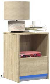 Comodini Con Luci Led 2pz Rovere Sonoma İn Legno Multistrato /