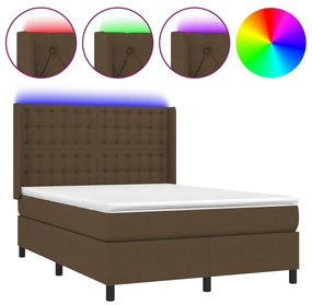 Letto a molle materasso e led marrone scuro 140x200 cm tessuto
