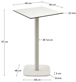 Kave Home - Tavolo alto per esterno Dina bianco con gamba di metallo rifinita in bianco 60x60x96 cm