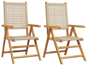 Sedie da giardino 2 pz beige legno massello acacia e polyrattan