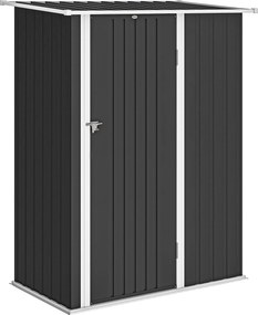 Capanno Porta Attrezzi 142x86x189 cm con Tetto Inclinato e Porta Bloccabile in Metallo Grigio Scuro...