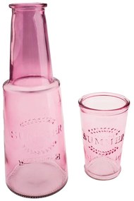 Decanter in vetro rosa con bicchiere, 800 ml - Dakls