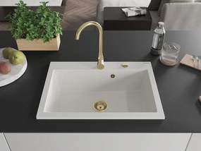 Mexen Elix lavello in granito 1-vasca 700 x 500 mm, bianco, sifone dorato - 6526701005-20-G