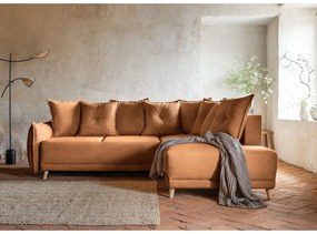Divano letto angolare in velluto a coste color mattone (angolo destro) Lazy Lukka - Miuform
