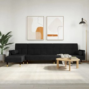 Divano Letto A L Nero 271x140x70 Cm İn Velluto /