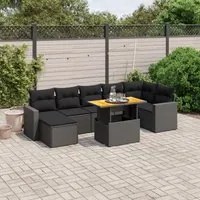 Set Divani da Giardino con Cuscini 8 pz Nero in Polyrattan 3275596