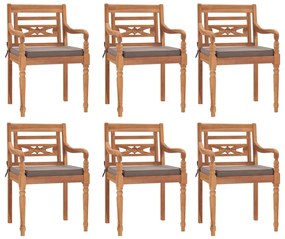 Set pranzo giardino 7pz con cuscini grigio scuro massello teak