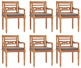 Set pranzo giardino 7pz con cuscini grigio scuro massello teak