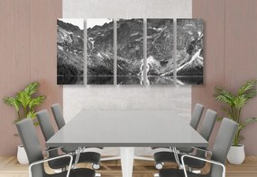 Quadri 5 pezzi – Morskie Oko nei Tatra in bianco e nero