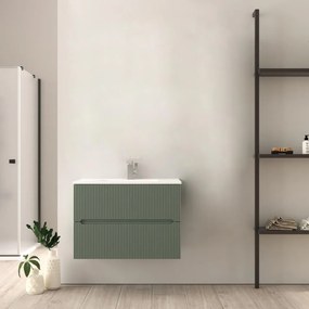 Mobile da bagno verde opaco cannettato 80 cm Riga