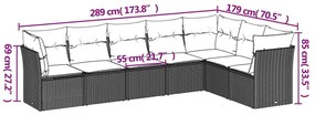 Set divani da giardino 7 pz con cuscini marrone in polyrattan