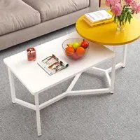 Tavolino Salotto Basso Caff 2 Ripiani Design Moderno 125x60 H 50cm Bianco Giallo